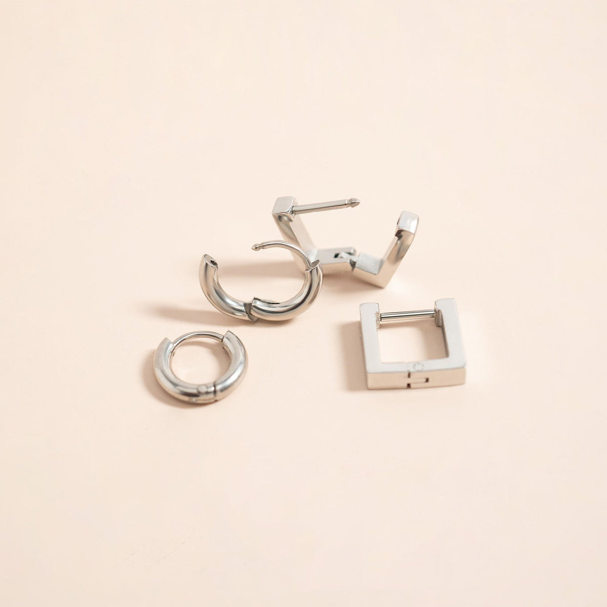 18K Gold PVD Stainless Steel Square Huggie Earrings / ERJ0053