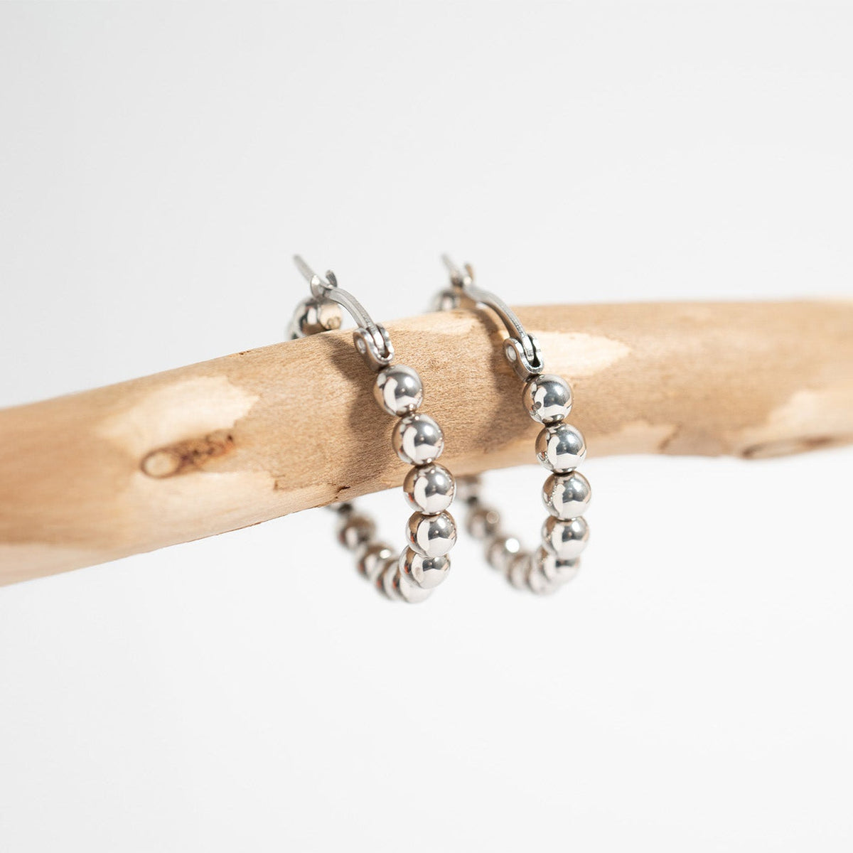18K Gold PVD Stainless Steel Circle Ball Hoop Earrings / ERJ0068