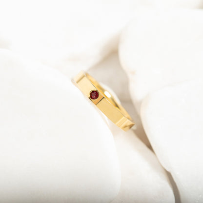 18K Gold PVD Stainless Steel Birthstone Engravable Stacking Ring / ZRJ1004