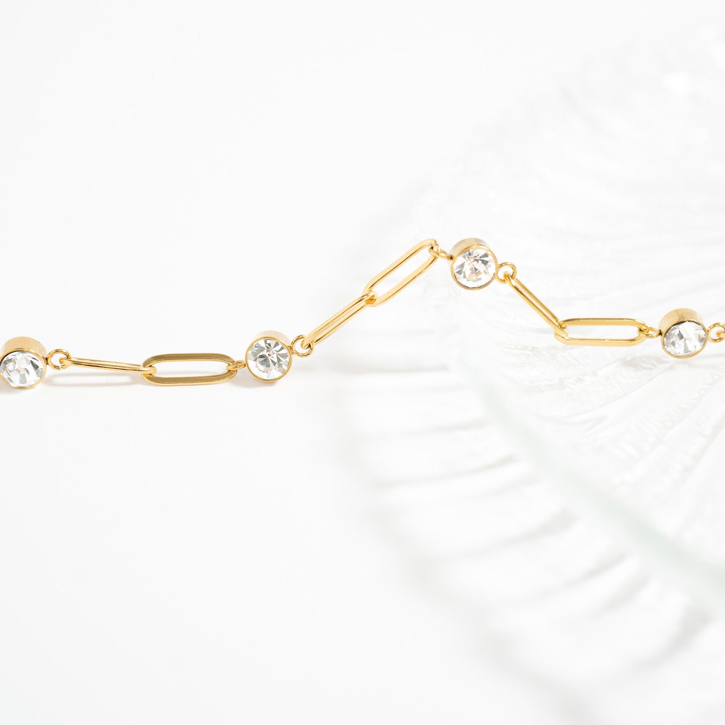 18K Gold PVD Stainless Steel Stone Paperclip Bracelet / BRJ1024