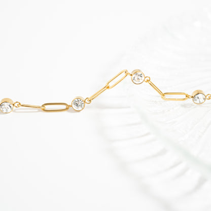 18K Gold PVD Stainless Steel Stone Paperclip Bracelet / BRJ1024
