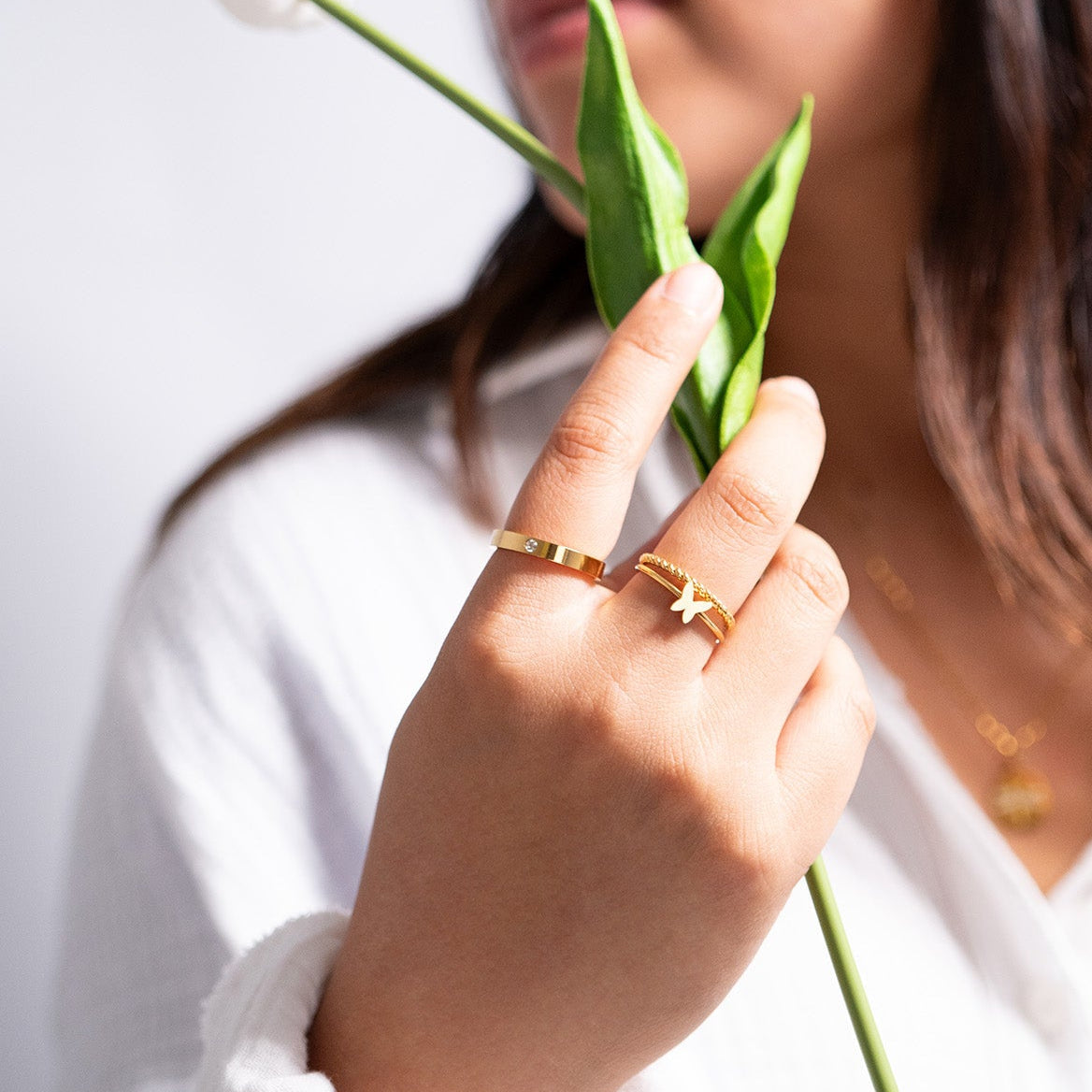 18K Gold PVD Stainless Steel Birthstone Engravable Stacking Ring / ZRJ1004