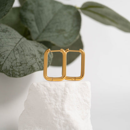 18K Gold PVD Stainless Steel Rounded Rectangle Huggie Earrings / ERJ0005