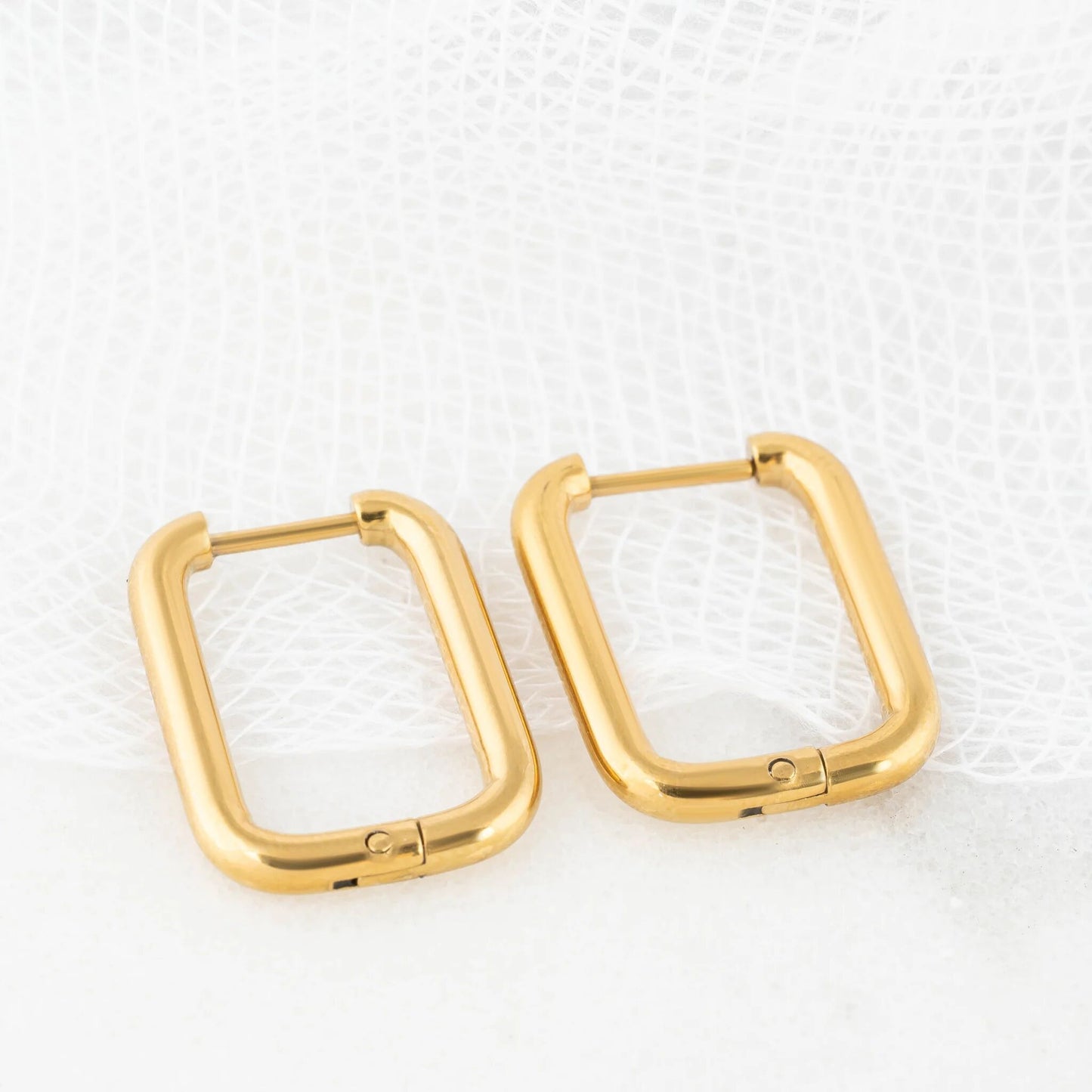 18K Gold PVD Stainless Steel Rounded Rectangle Huggie Earrings / ERJ0005