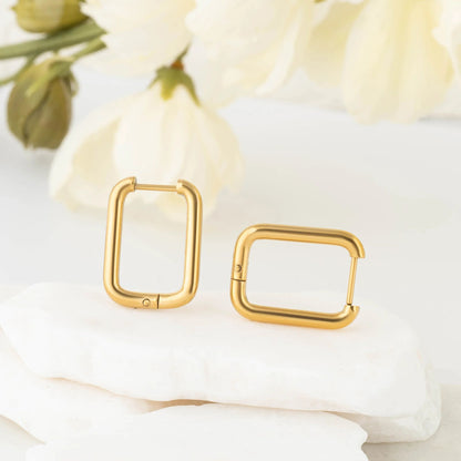 18K Gold PVD Stainless Steel Rounded Rectangle Huggie Earrings / ERJ0005
