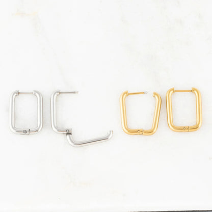 18K Gold PVD Stainless Steel Rounded Rectangle Huggie Earrings / ERJ0005