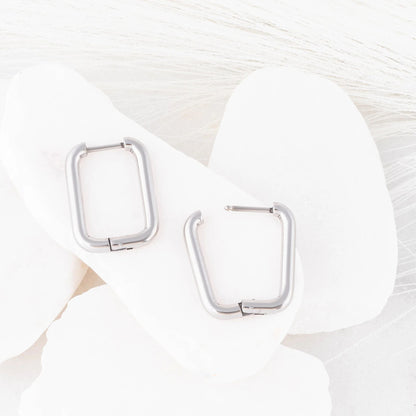 18K Gold PVD Stainless Steel Rounded Rectangle Huggie Earrings / ERJ0005
