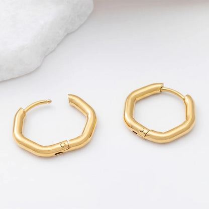 18K Gold PVD Stainless Steel Rounded Geometric Huggie Hoop Earrings / ERJ0006