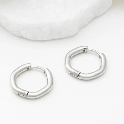 18K Gold PVD Stainless Steel Rounded Geometric Huggie Hoop Earrings / ERJ0006