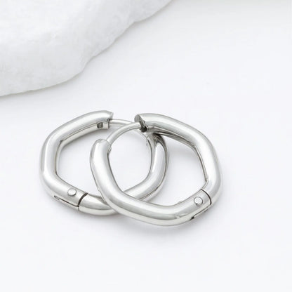 18K Gold PVD Stainless Steel Rounded Geometric Huggie Hoop Earrings / ERJ0006