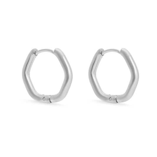 18K Gold PVD Stainless Steel Rounded Geometric Huggie Hoop Earrings / ERJ0006