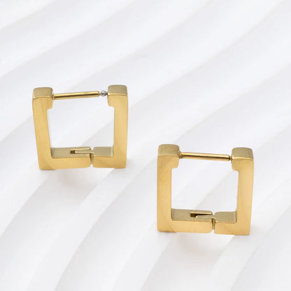 18K Gold PVD Stainless Steel Square Huggie Earrings / ERJ0011