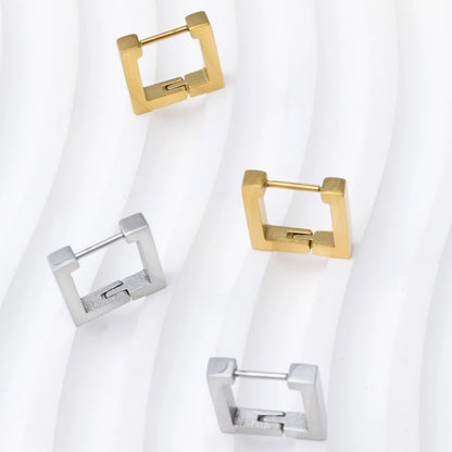 18K Gold PVD Stainless Steel Square Huggie Earrings / ERJ0011