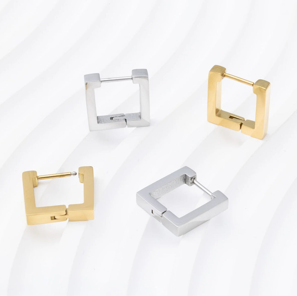 18K Gold PVD Stainless Steel Square Huggie Earrings / ERJ0011