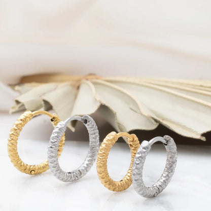 18K Gold PVD Stainless Steel Textured Huggie Hoop Earrings / ERJ0012