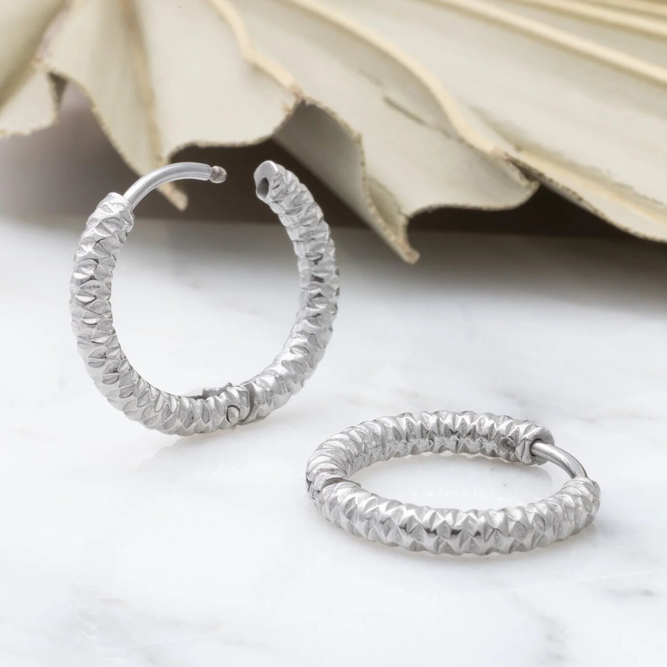 18K Gold PVD Stainless Steel Textured Huggie Hoop Earrings / ERJ0012