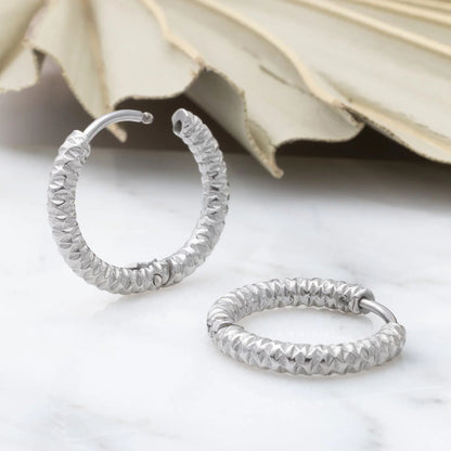 18K Gold PVD Stainless Steel Textured Huggie Hoop Earrings / ERJ0012