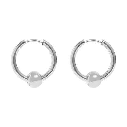 18K Gold PVD Stainless Steel Ball Pendant Huggie Hoop Earrings / ERJ0014