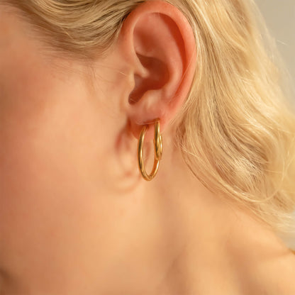 18K Gold PVD Stainless Steel Circle Huggie Hoop Earrings / ERJ0022