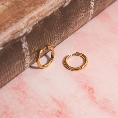 18K Gold PVD Stainless Steel Circle Huggie Hoop Earrings / ERJ0022