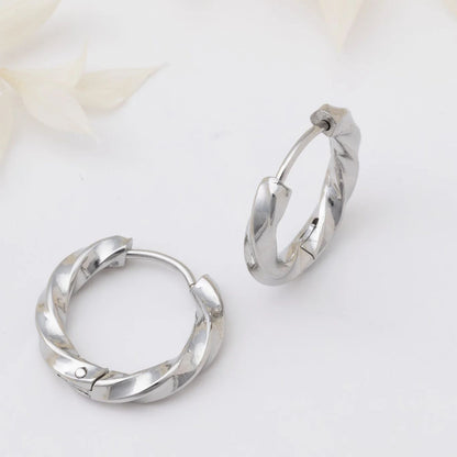 18K Gold PVD Stainless Steel Textured Twisted Huggie Hoop Earrings / ERJ0026