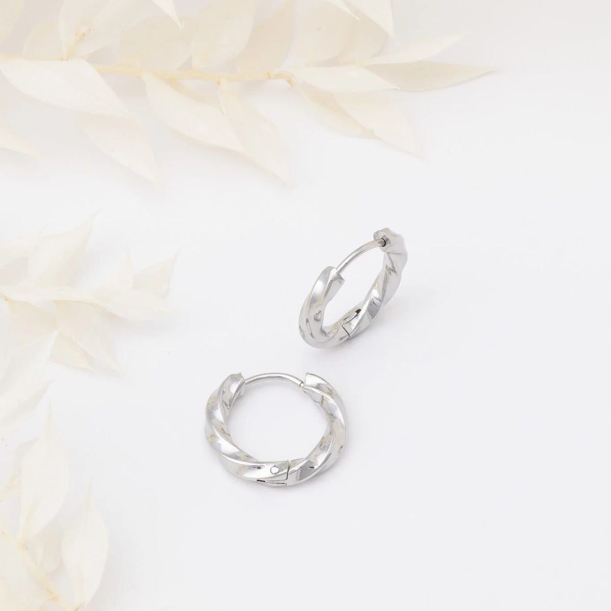 18K Gold PVD Stainless Steel Textured Twisted Huggie Hoop Earrings / ERJ0026