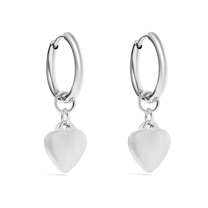 18K Gold PVD Stainless Steel Heart Pendant Huggie Hoop Earrings / ERJ0028
