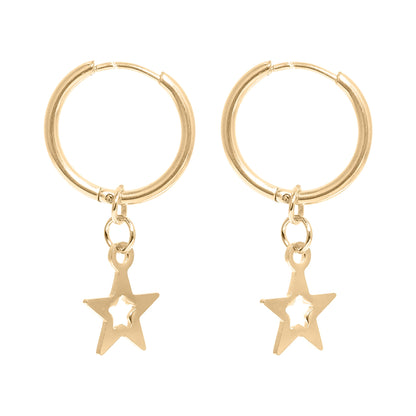 18K Gold PVD Stainless Steel Star Pendant Hoop Earrings / ERJ0037