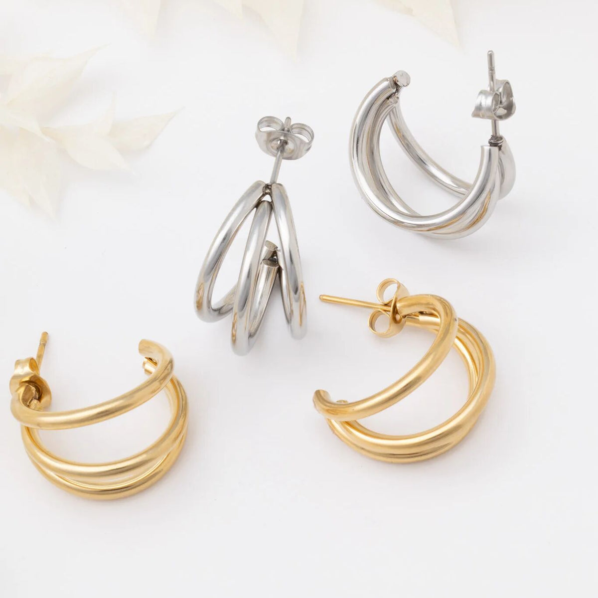 18K Gold PVD Stainless Steel Statement Huggie Hoop Earrings / ERJ0038