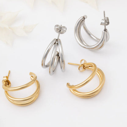 18K Gold PVD Stainless Steel Statement Huggie Hoop Earrings / ERJ0038