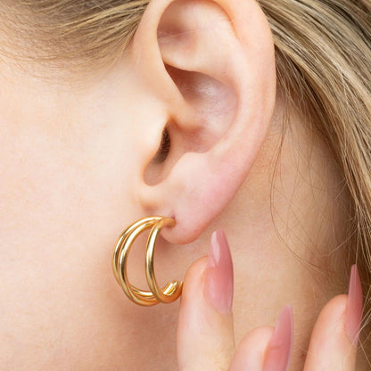 18K Gold PVD Stainless Steel Statement Huggie Hoop Earrings / ERJ0038