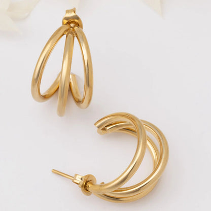 18K Gold PVD Stainless Steel Statement Huggie Hoop Earrings / ERJ0038