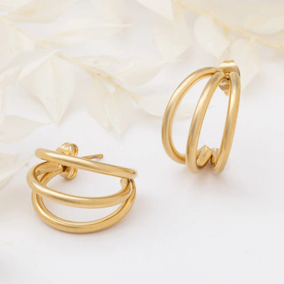 18K Gold PVD Stainless Steel Statement Huggie Hoop Earrings / ERJ0038