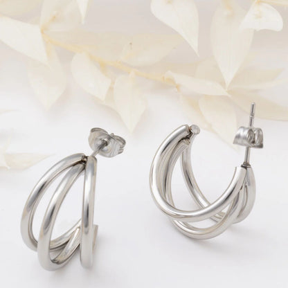 18K Gold PVD Stainless Steel Statement Huggie Hoop Earrings / ERJ0038