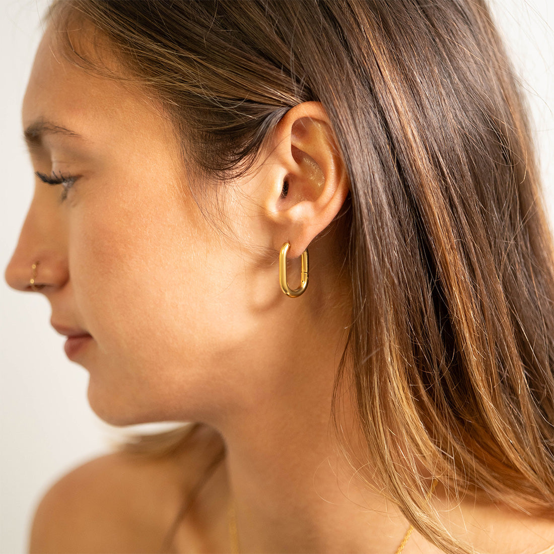 18K Gold PVD Stainless Steel Oval Huggie Earrings / ERJ0039