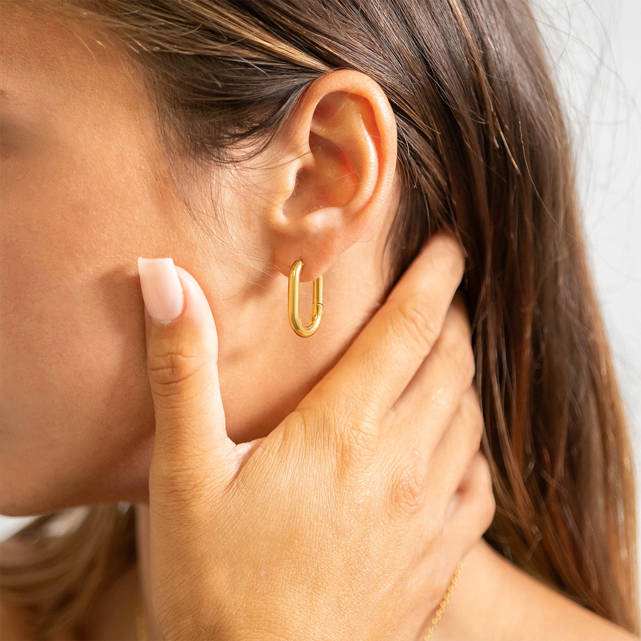 18K Gold PVD Stainless Steel Oval Huggie Earrings / ERJ0039