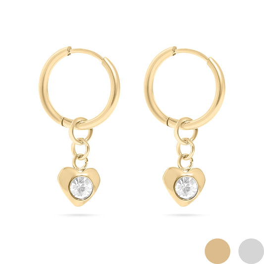 18K Gold PVD Stainless Steel CZ Heart Pendant Huggie Earrings / ERJ0040