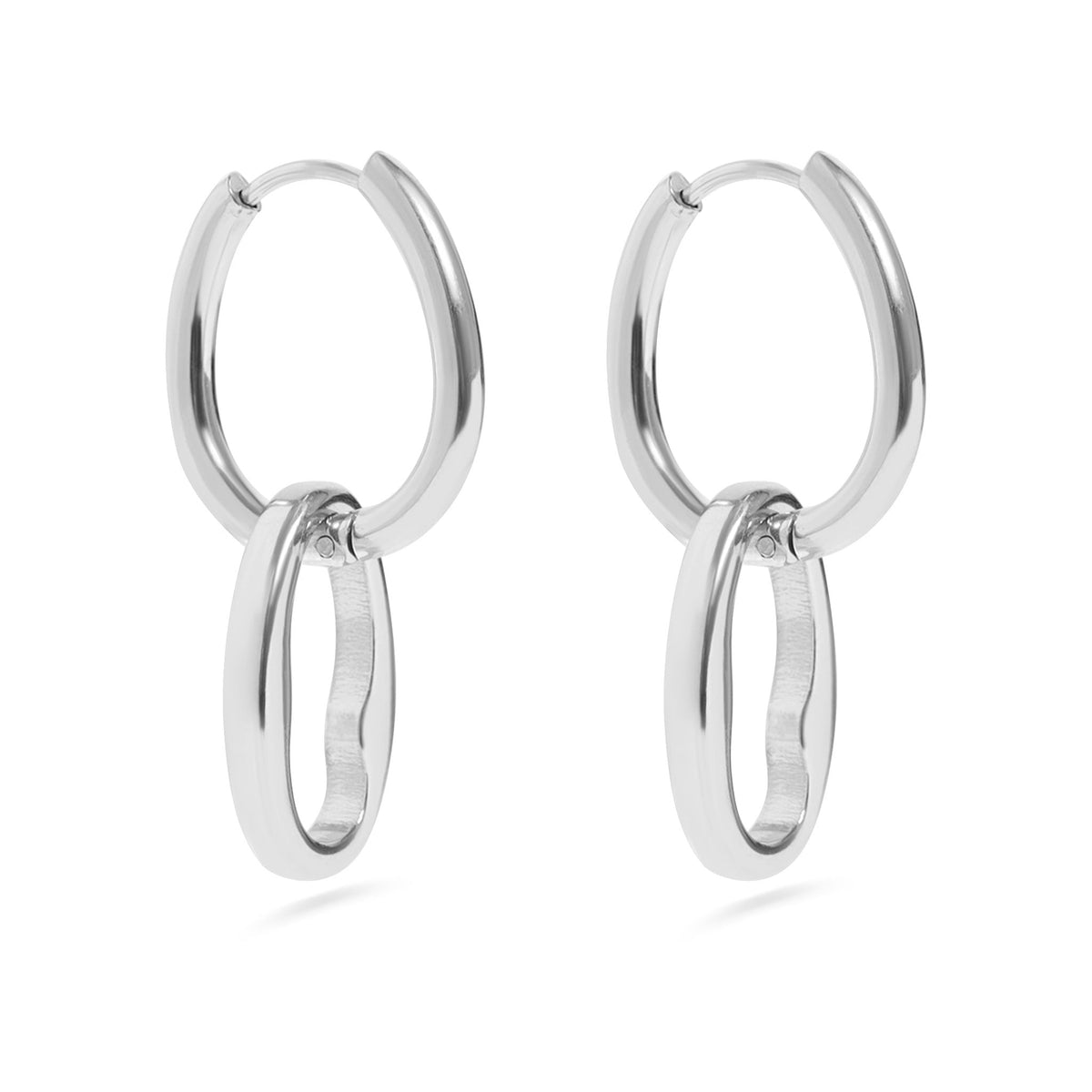 18K Gold PVD Stainless Steel Interlocked Oval Pendant Earrings / ERJ0041