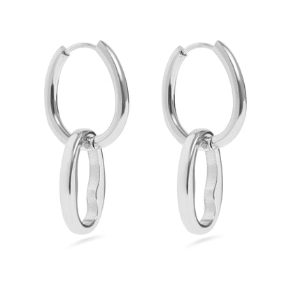 18K Gold PVD Stainless Steel Interlocked Oval Pendant Earrings / ERJ0041