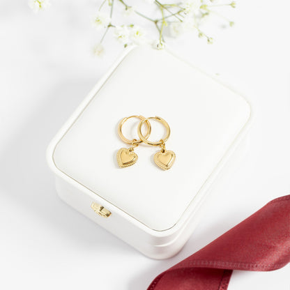 18K Gold PVD Stainless Steel Heart Pendant Hoop Earrings / ERJ0042