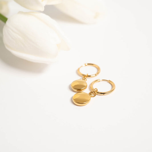 18K Gold PVD Stainless Steel Circle Coin Pendant Earrings / ERJ0049