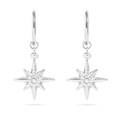 18K Gold PVD Huggie with Compass Charm with CZ Stone Earrings / ERJ0051