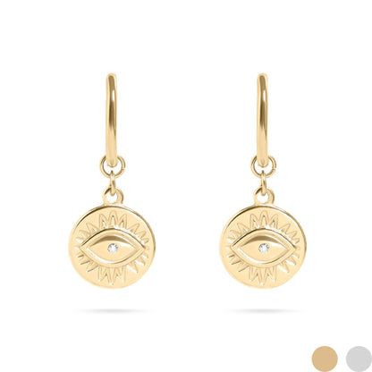 18K Gold PVD Stainless Steel Evil Eye Huggie Charm Earrings / ERJ0052