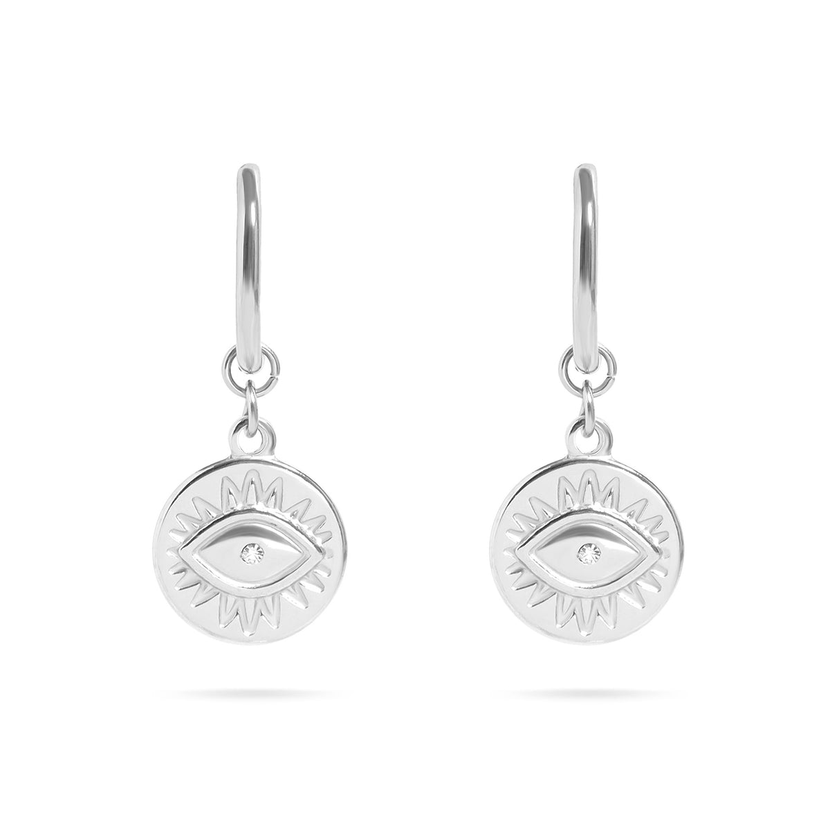 18K Gold PVD Stainless Steel Evil Eye Huggie Charm Earrings / ERJ0052