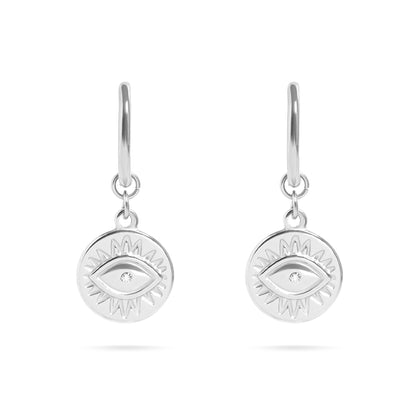 18K Gold PVD Stainless Steel Evil Eye Huggie Charm Earrings / ERJ0052
