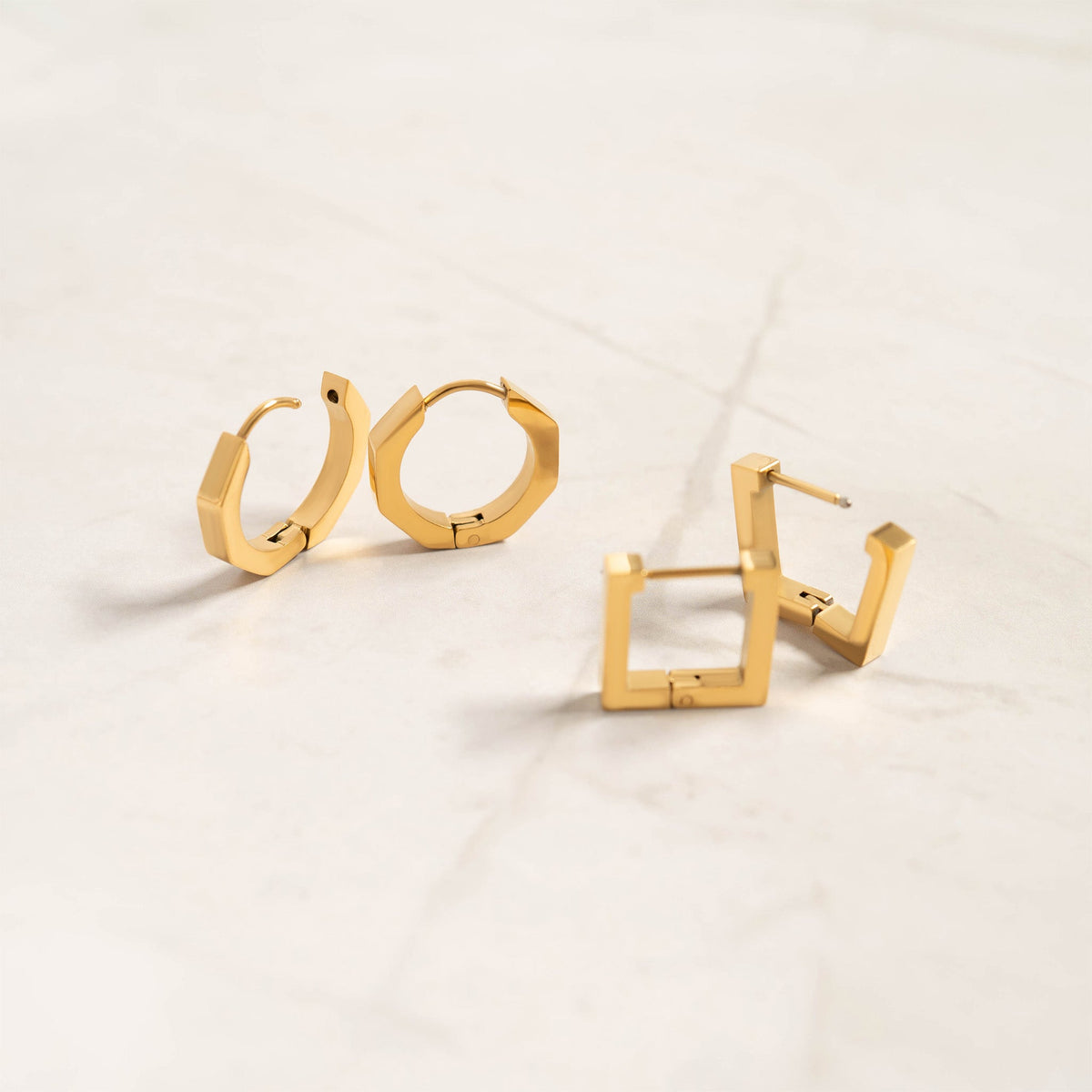 18K Gold PVD Stainless Steel Square Huggie Earrings / ERJ0053