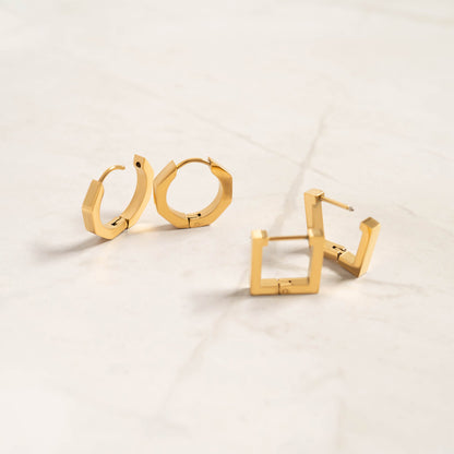 18K Gold PVD Stainless Steel Square Huggie Earrings / ERJ0053