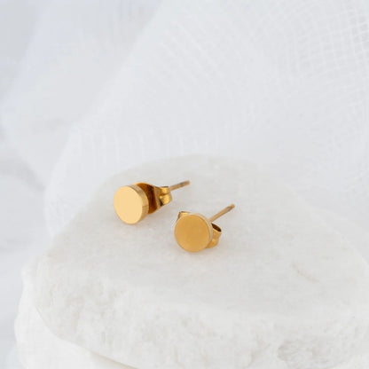 18K Gold PVD Stainless Steel Round Stud Earrings / ERJ0054