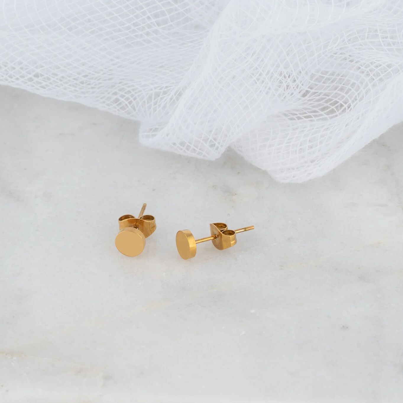 18K Gold PVD Stainless Steel Round Stud Earrings / ERJ0054