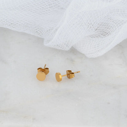 18K Gold PVD Stainless Steel Round Stud Earrings / ERJ0054